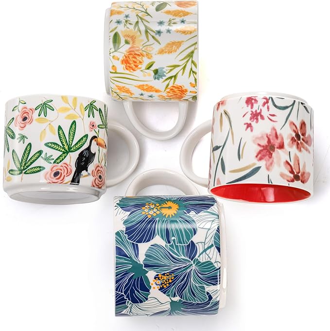 Frcctre Set of 4 Ceramic Coffee Mug Set, Large 15 Ounce Ceramic Tea Cup - Image 4