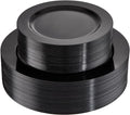 FLOWERCAT 100PCS Black Plastic Plates - Heavy Duty Black Disposable Plates for Birthday Party/Wedding/Father's Day- serve 50guests 10 inch and 7 inch Set