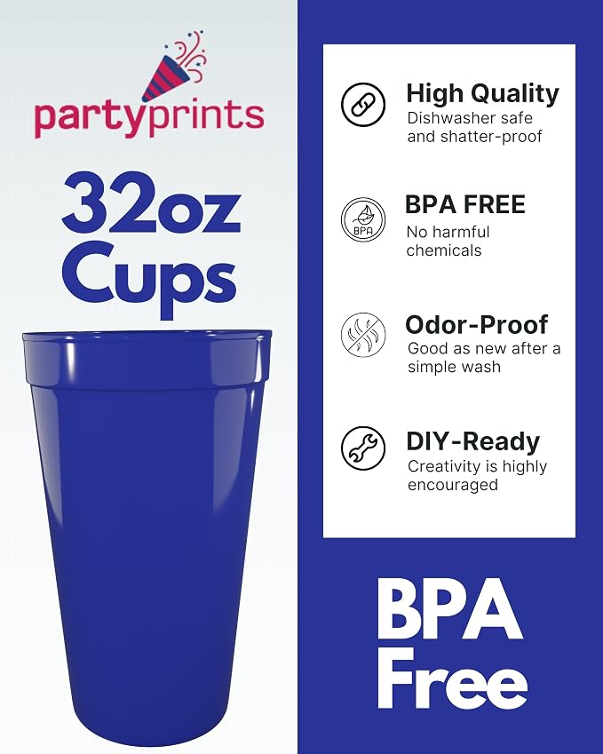 PartyPrints 100 Pack 32 oz Assorted Reusable Blank Plastic Cups, Colored - Image 3