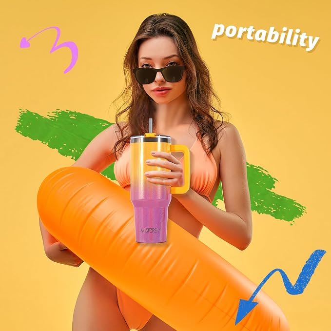 30 oz Shiny Tumbler with Handle and Straw, Stainless Steel Tumbler with Lid and - Image 5