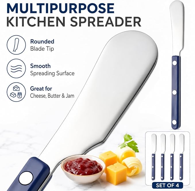 4PCS Stainless Steel Butter Knives Set: 6.3 Inch Cheese Spreader 304 Stainless - Image 3