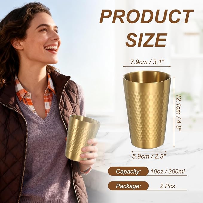 uxcell 2 Pcs Stainless Steel Cups, 12oz/350ml Metal Cups Diamond Textured - Image 2