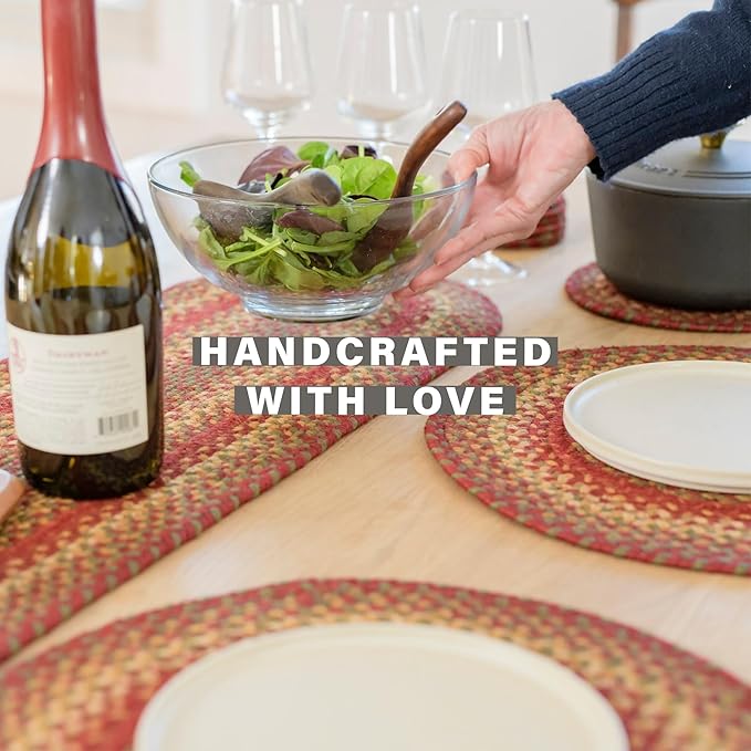 Homespice Cider Barn Jute Braided Kitchen Trivets for Hot Dishes, Warm Country Rustic Decor, Set of 6, Red 8" Round Heat Resistant Mat - Rich Colors, Easy to Clean, Durable and Protects Furniture