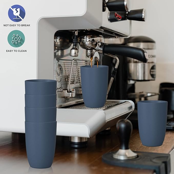 Wheat Straw Cups 6 PCS Good Alternative to Plastic Reusable Cups 12 oz Unbreakable Drinking Cup Reusable Dishwasher Safe Water Plastic Glasses Navy Blue