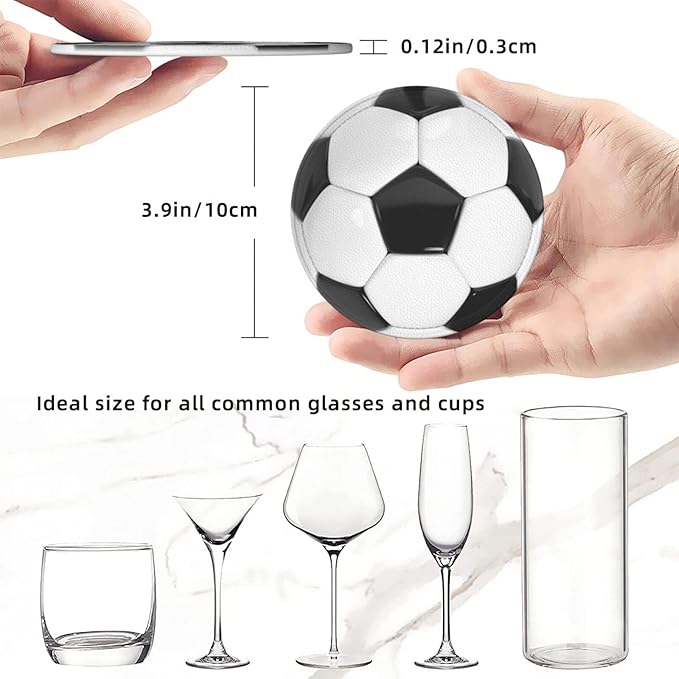 Football Soccer Coasters for Drinks with Holder Leather Coasters Set of 6 for Coffee Table