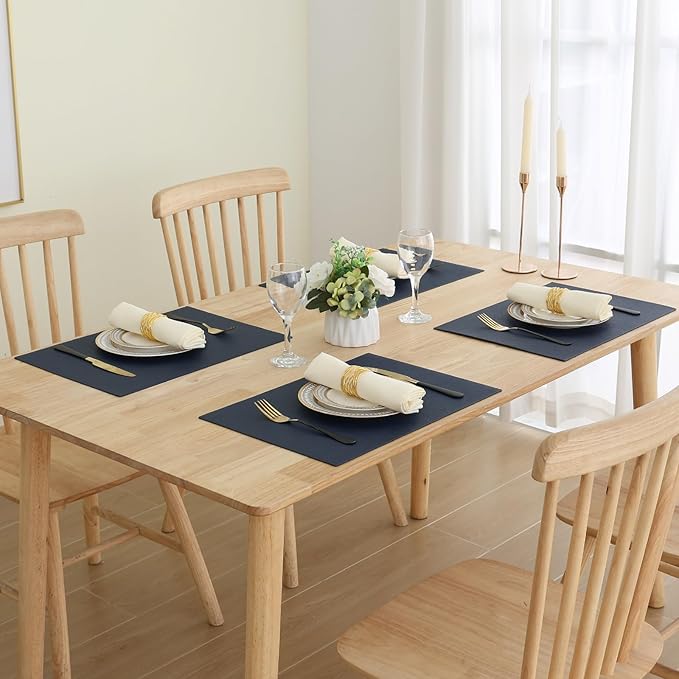 Homaxy Faux Leather Heat Resistant Placemats for Dining Table Set of 6, Waterproof Wipeable Washable PU Table Mats, Easy to Clean Anti-Slip Place Mats, 11.8" x 17", Navy Blue