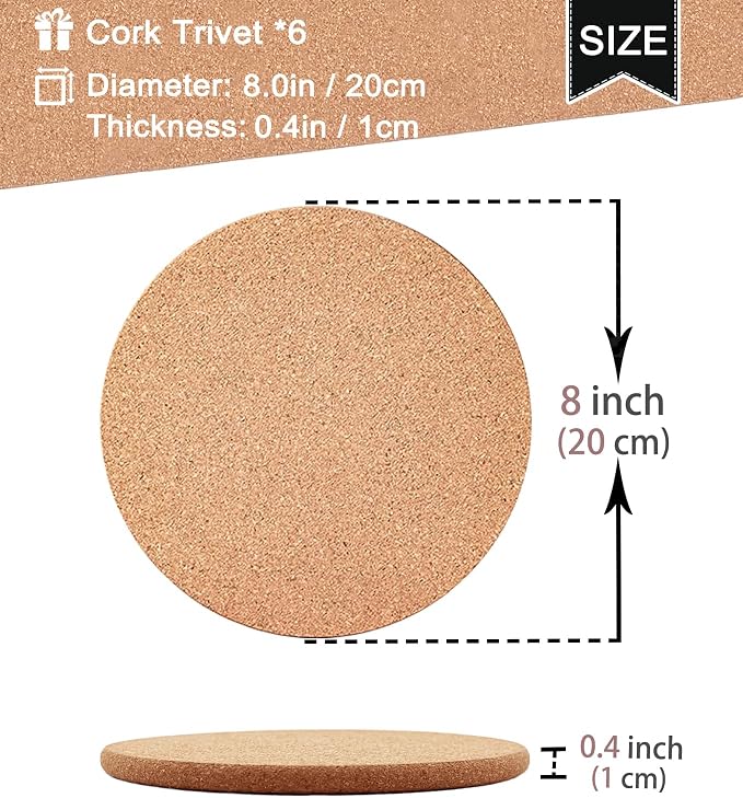 Cork Trivets for Hot Dishes, Hot Pots and Pans, 8 Inch 6 Pcs | High Density - Image 3