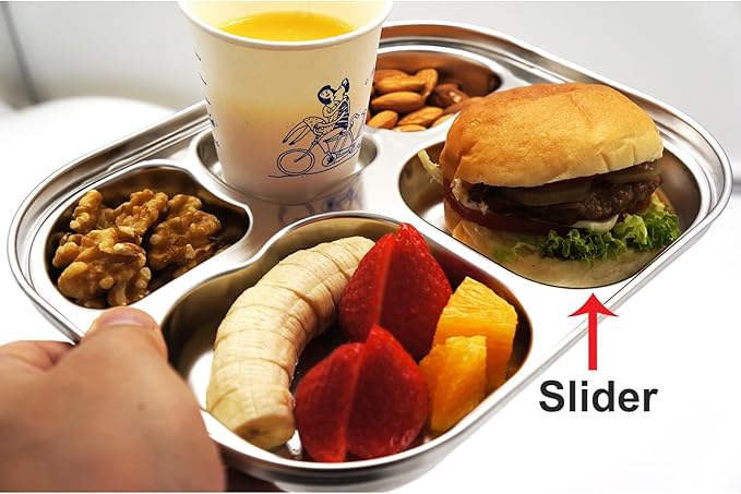 Korean Stainless Steel Divided Plates for Toddlers, Kids, Babies, Premium 304, Electro-Polished, No Black Residue, BPA-Free, 5-Compartment Food Tray, Camping, Picky Eaters, Set of 2
