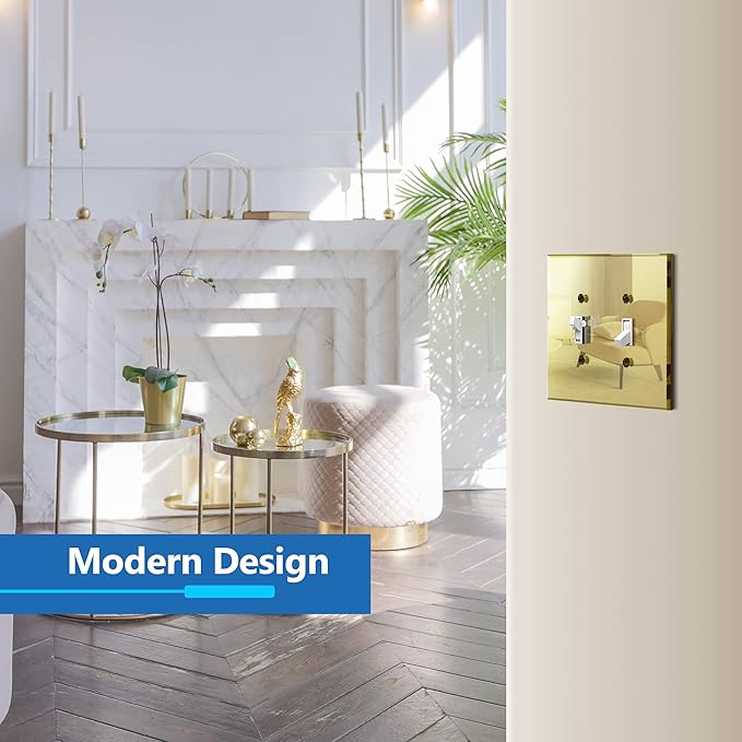 LIDER Reflective Acrylic Toggle Switch Wall Plate, Mirrored Double Light Switch Cover, Plexiglass Cover Plate, Acrylic Glass, Oversized 2-Gang 5.25" x 5.25", LWP-12O-AGD, Gold