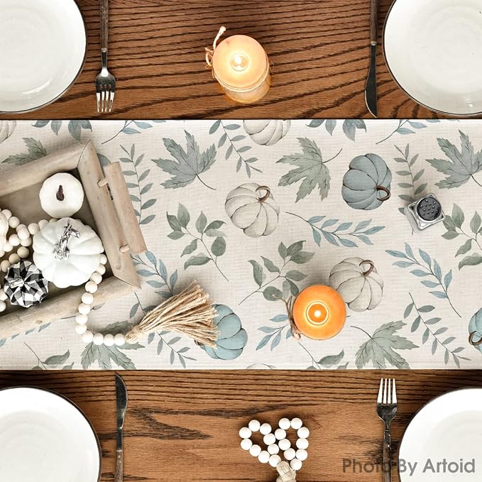 Artoid Mode 210 GSM Fall Table Runner 13x72 Inch Home Party Decor | Blue - Image 4