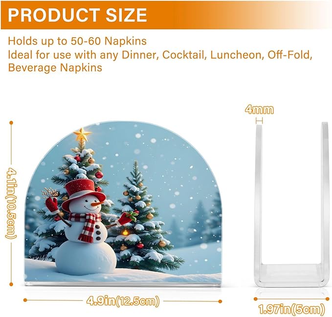Snowman Christmas Tree Napkin Holder for Table Kitchen Decor Acrylic Paper Napkin Holders for Tissue Dining Room Indoor Outdoor Party Holiday Accessories