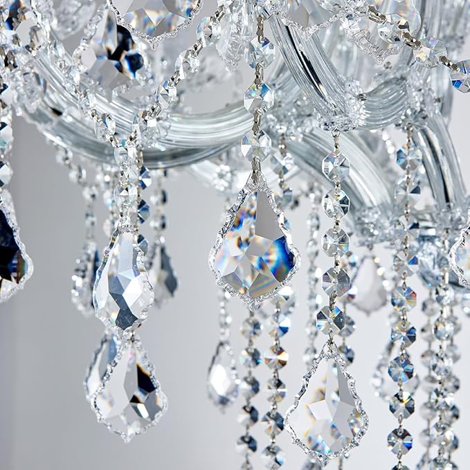 Modern Chrome Chandelier Light Fixture - Luxury Maria Theresa Crystal Chandeliers for Dining Room, Kitchen Island, Living Room, Bedroom, 15 Lights, 2 Layers