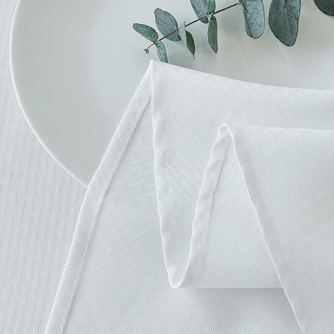 maxmill Round Weaved Texture Design Tablecloth Spill-Proof Wrinkle Free Soft Washable Table Cloth for Circular Table Cover, for Dining Room Buffet Banquet Parties Holiday Dinner, 90 Inch White