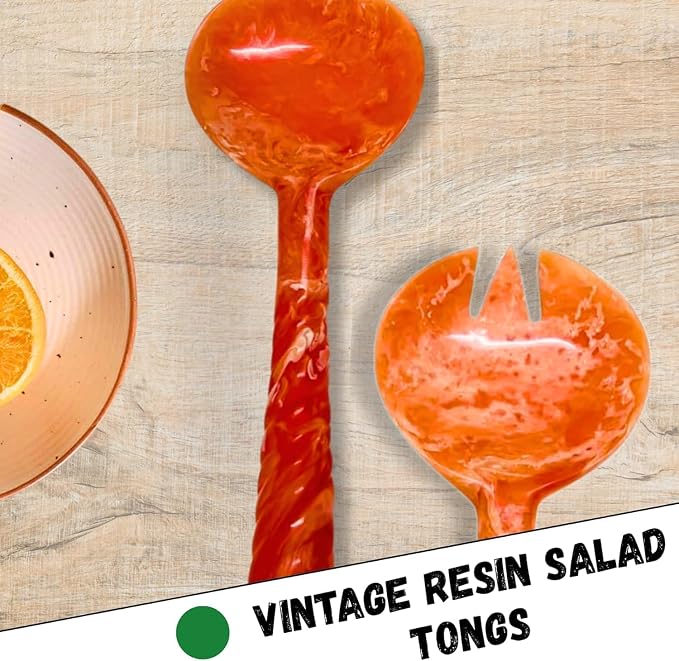 SS CRAFTS INDIA Premium 12.5" Vibrant Orange Marbled Resin Salad Servers | Set - Image 6