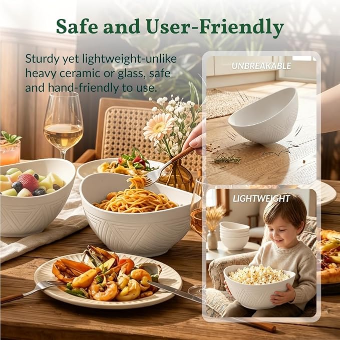 Salad Bowls Set of 6, 60 OZ Large Wheat Straw Bowls - Image 6