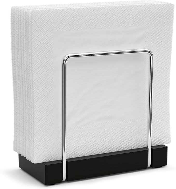 Napkin Holder for Table, Bamboo Iron Standing Napkin Dispenser for Kitchen Dining Table Farmhouse Cocktail Picnic Rustic Wood Holders for Mail Bills Suitable for All Dining Room Decors Silvery & Black