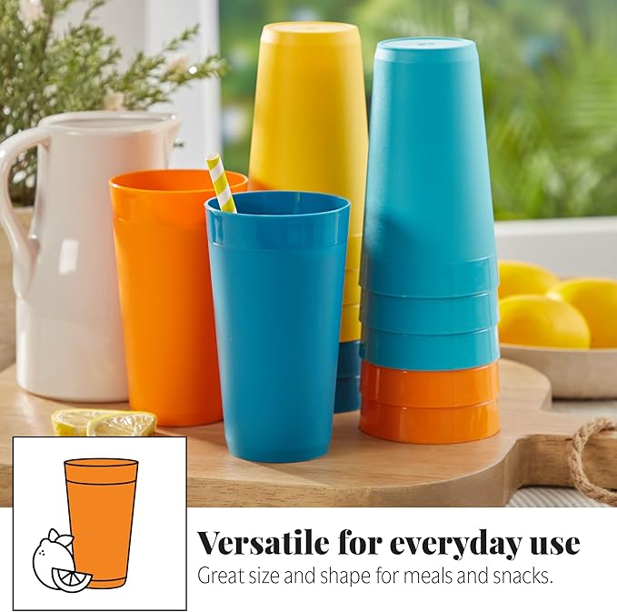 US Acrylic Newport 20 ounce Unbreakable Plastic Stackable Water Tumblers in 4 Sunrise Colors | Set of 12 Drinking Cups | Reusable, BPA-free, Made in the USA, Top-rack Dishwasher and Microwave Safe