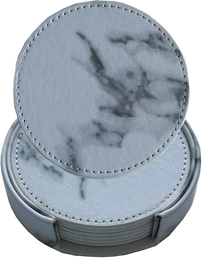 Set of 6 Leather Coasters, Round Coasters by PACEKONER