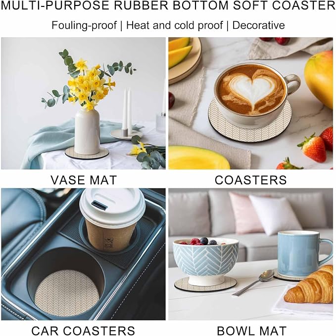Simple Line Linen Texture Coasters Set of 2, Non-Slip Cup Coaster Mat - Image 6