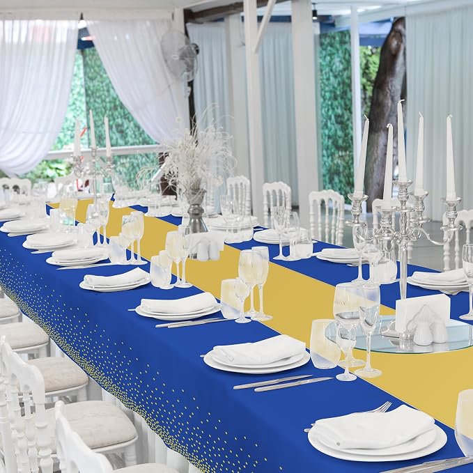 24 Pack Blue and Gold Tablecloth and Table Runner Party Decorations, Royal Blue - Image 7