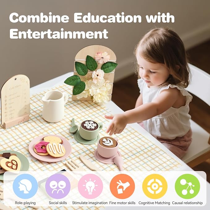 Youuys Tea Party Set for Toddlers 3-5, Wooden & Silicone Pretend Play Tea Set - Image 2