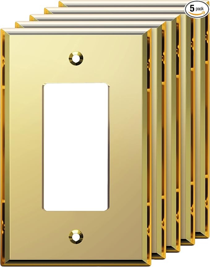 LIDER Reflective Acrylic Decorator Wall Plate, Mirrored Light Switch Plate, Plexiglass Outlet Cover, Acrylic Glass, Oversized 1-Gang 5.25" x 3.44", LWP-31O-AGD5P, Gold, 5 Pack