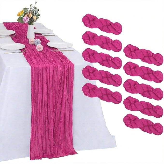 10 Pack Hot Pink Cheesecloth Table Runner 17 x 108 Inch | Boho Gauze Fabric by RestfulGlow