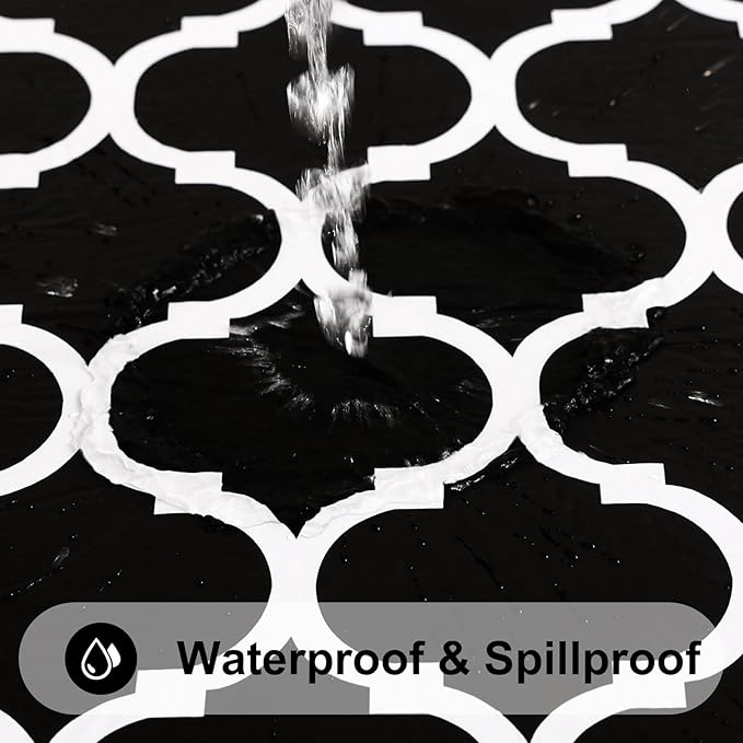 Smiry Square Tablecloth, Waterproof Vinyl Tablecloths with Flannel Backing for Square Tables, Wipeable Spillproof Plastic Tablecloth for Dining, Camping, Indoor and Outdoor (60"x60", Black)