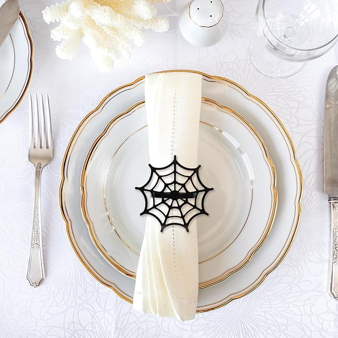20Pcs Halloween Spider Web Napkin Rings and Devil's Hand Napkin Ring,Metal Spooky Napkin Holder Serviette Buckle Party Supplies for Halloween Dinning Table Costume