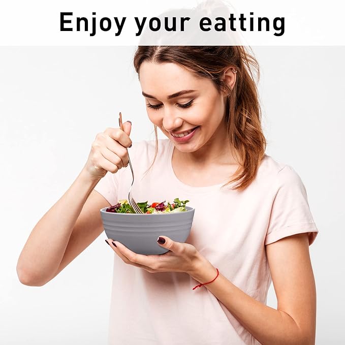 Geosar 18 Pcs Unbreakable Cereal Bowls 24 Oz Microwave and Dishwasher Safe Wheat Straw Fiber Lightweight Bowl for Soup Kitchen Serving Salad Dishes Oatmeal(Gray)