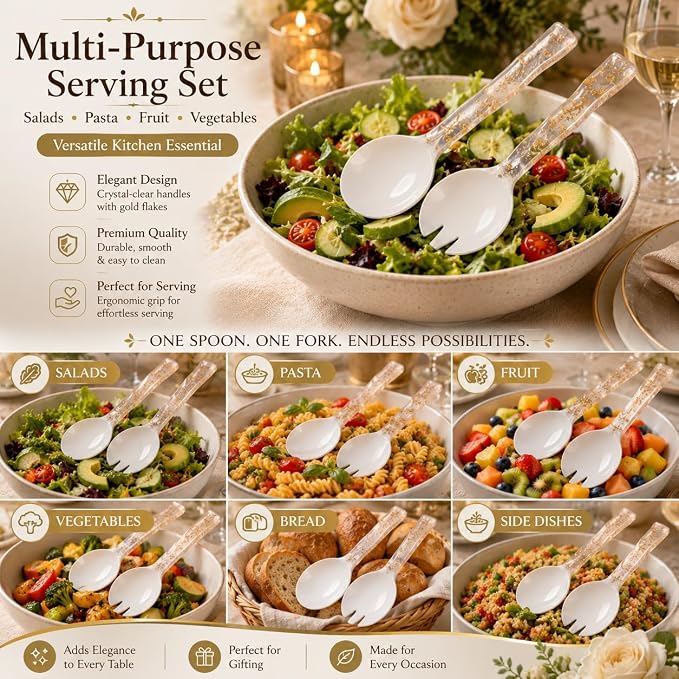 Salad Servers, Resin Salad Tongs, Long Handle Salad Server Set - Image 9