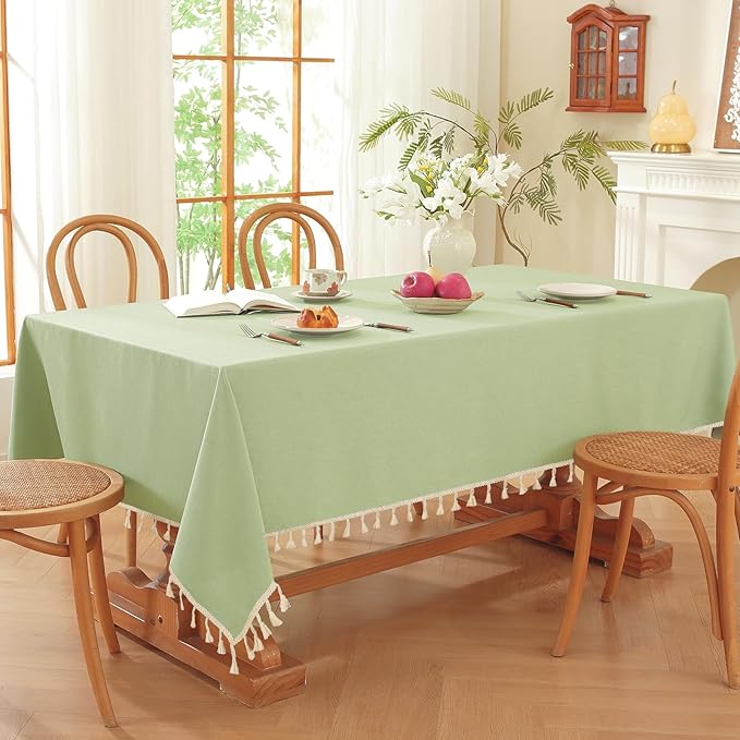 JIALE Spring Tablecloth, Heavy Duty Linen Style Textured Table Cloth Rectangle Tables, Wrinkle-Free Washable Waterproof Table Cover for Kitchen, Dining, Parties, 55"x75", Sage Green
