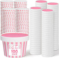 Fulmoon 100 Pack Paper Soup Containers with Lids Disposable Paper Food Containers with Vented Lid Kraft Ice Cream Cake Dessert Cups Soup Bowl for Party Hot Food Fruit Microwave(8 oz,Pink)