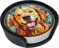 Drink Coaster Set of 6, Golden Retriever Dog Mom Lover Gift,Leather Drink Coasters with Holder,6 Pack Cup/Bar/Drink Coasters for Table/Drinks/Coffee Protection Housewarming Gift