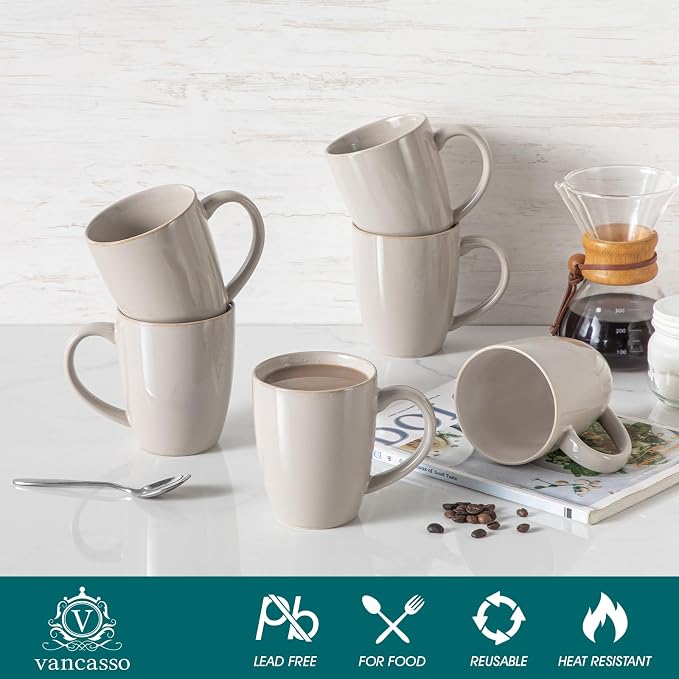 vancasso PLAYA Ceramic Coffee Mug Set of 6, 16 Oz Tea Cups - Image 3