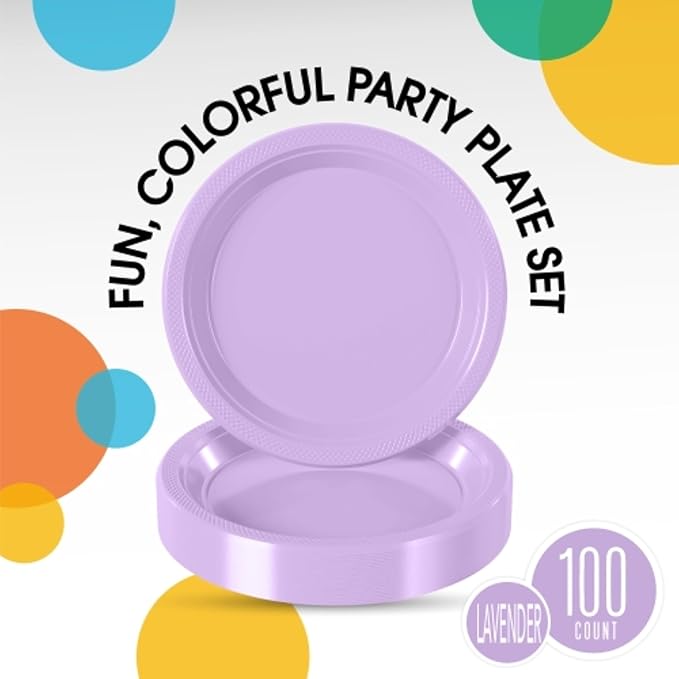 Lavender Plastic Plates For Party 9" Lavender Disposable Plates Heavy Duty 100 Pcs Plastic Dinnerware Sets Heavy Duty 350 GSM Disposable Dinnerware Set