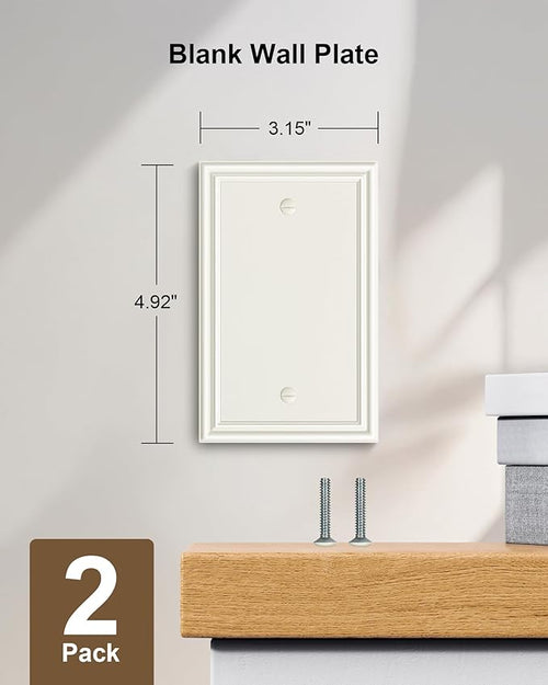 2-Pack Single Blank Wall Plate, Durable Solid Zinc Alloy Blank Wall Plate Cover, Light Almond Blank Switch Plate Cover, Corrosion Resistant