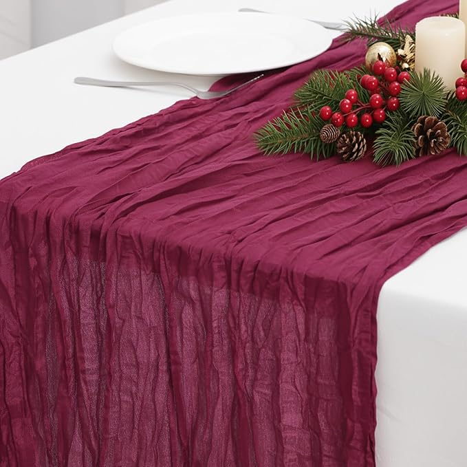 12 Pack Burgundy Red Cheesecloth Table Runner 120 Inch Boho Wedding Decor | by Fixwal