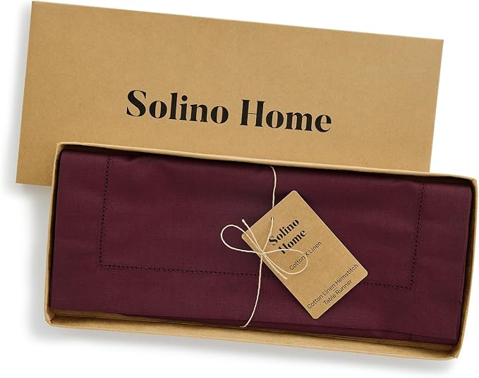 Solino Home Cotton Linen Table Runner Wine, Hemstitch Collection 14 x 36 in | - Image 5