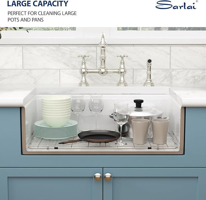 Sarlai 30 White Farmhouse Kitchen Sink - 30x20 Inch Farm Kitchen Sink Ledge Workstation White Ceramic Porcelain Fireclay Farmer Sinks 10" Inch Deep Single Bowl Basin with Assesories