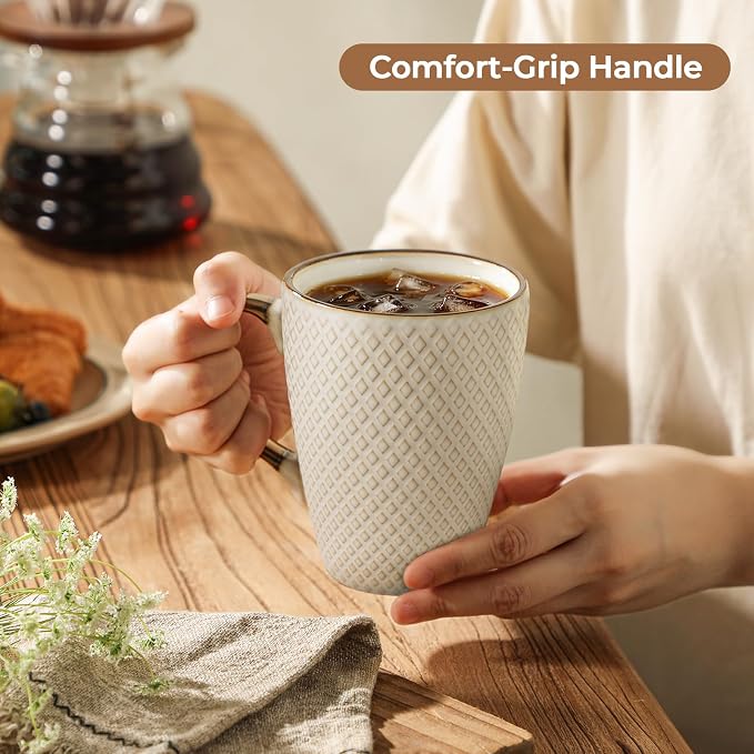 Embossed Ceramic Coffee Mugs Set of 4, 16 Oz | Ceramic Coffee Mug Set - Image 8