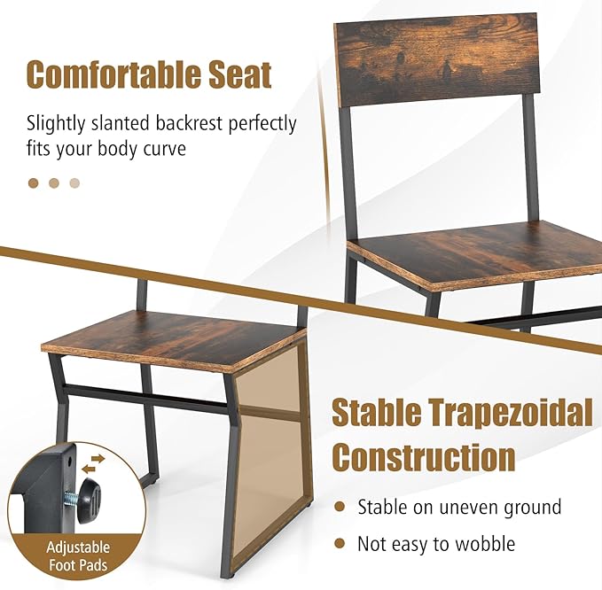 Giantex Dining Table Set for 4, 47”L x 28”W Rectangular Kitchen Table w/ 4 Trapezoid Chairs, Reinforced Metal Frame & Storage Rack, Industrial Space-Saving Dinette Set for Kitchen Dining Room (Brown)