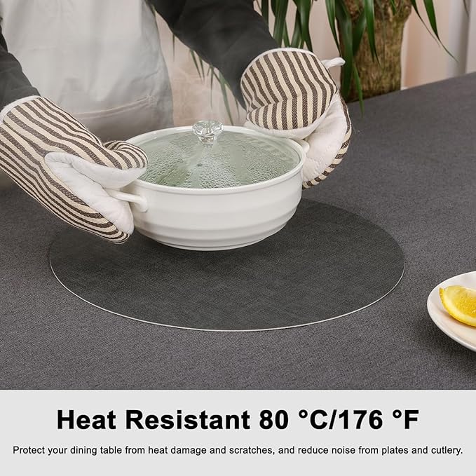 Myir JUN Reversible Vinyl Round Placemats Set of 4, Faux Leather Place Mats Dual Sided Waterproof Oilproof Wipeable, Heat-Resistant Table Mats for Kitchen Dining Indoor Outdoor (14", Light Gray Gray)
