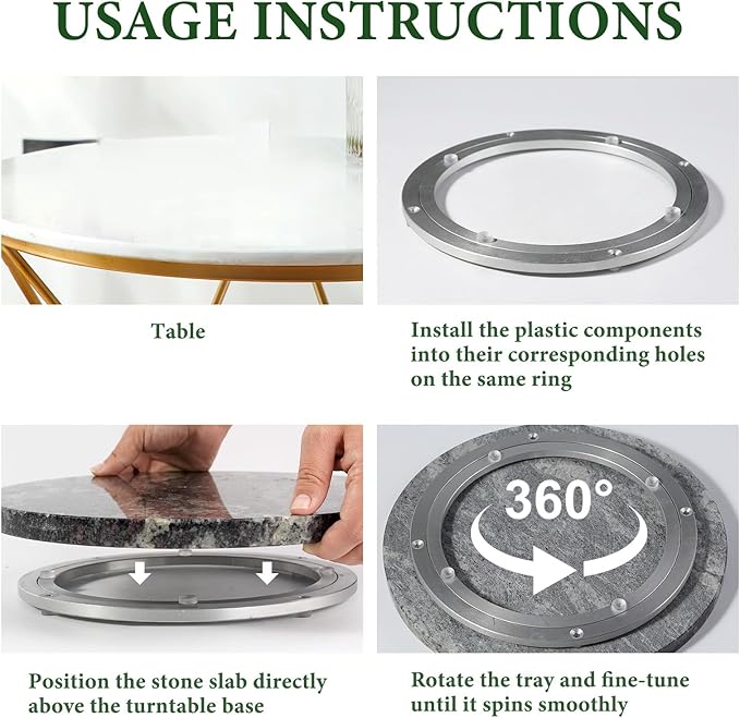 Koville 12'' Black Marble Lazy Susan for Dinning, Marble Turntable for Kitchen Counter, Lazy Susans Organizer for Cabinet, Serving Rotation Spinning Tabletop Organizer Swiveling, Spice Rack Storage