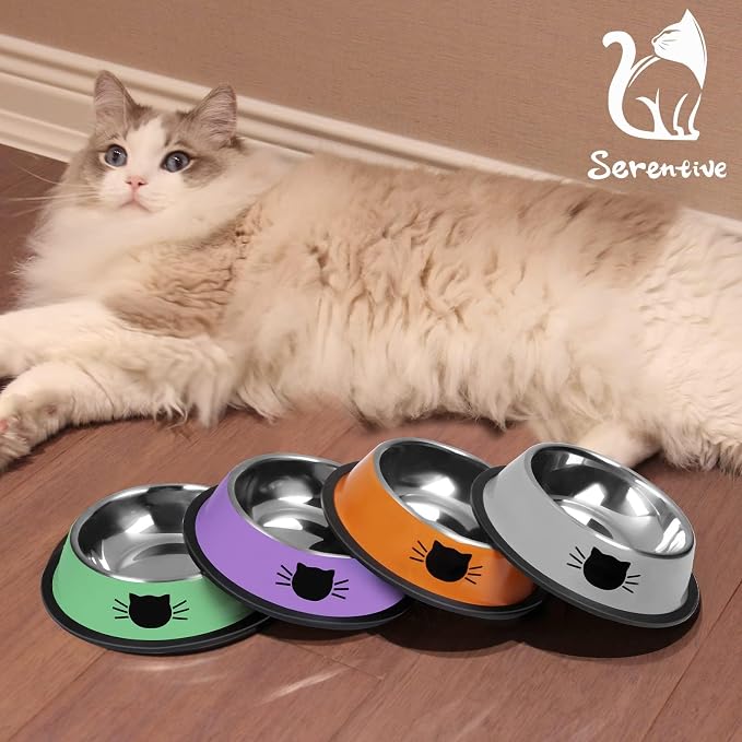 Serentive 3 Pcs Non-Slip Stainless Steel Small Cat Food Bowls - Image 8