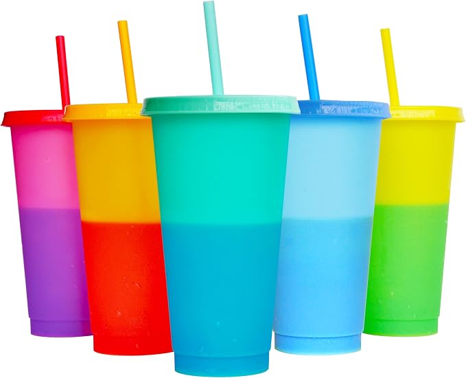 Color Changing Cups, 5 Pack 24oz Plastic Tumblers, Reusable Iced Coffee & by Alohastarttg