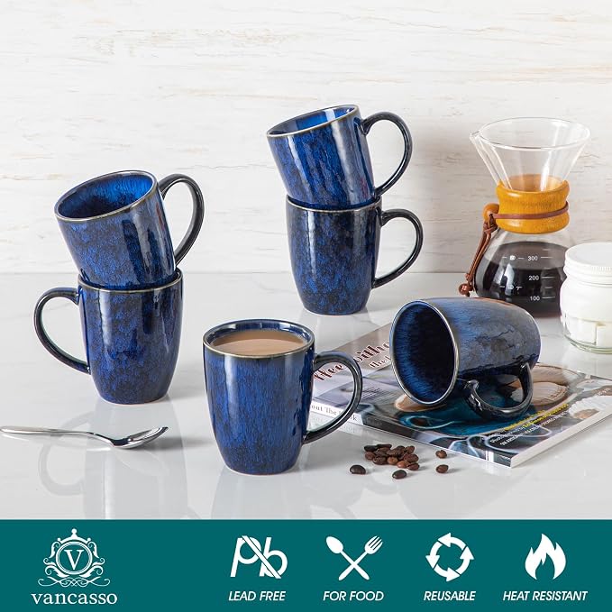 vancasso STARRY Ceramic Coffee Mug Set of 6, 12 Oz Tea Cups - Image 3