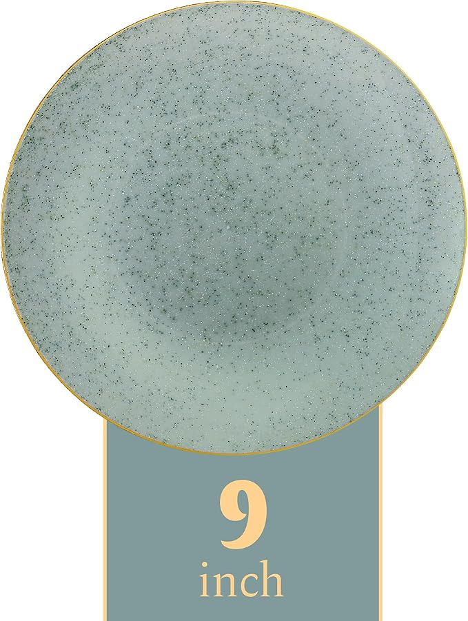 PLASTICPRO 30 Pack Disposable Plastic Plates Heavyweight Granite Look Elegant 9 inch Dinner Plates Green with Gold Rim