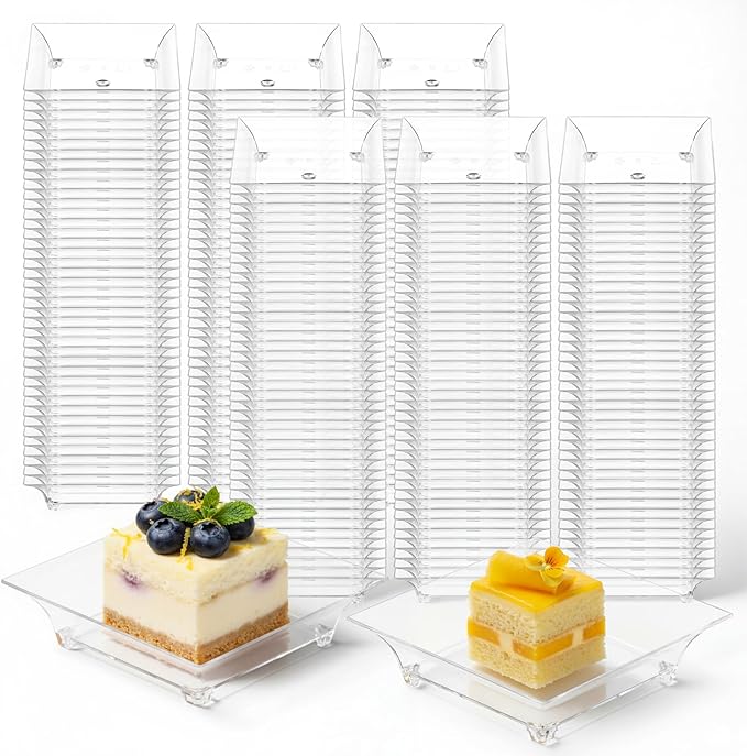 SHENLIU 300 Pcs 1oz Mini Clear Dessert Plates, 2.4 x 2.4 Inch Disposable Square Plastic Appetizer Plates Small Clear Dish for Dessert Salad Appetizer Sauces Tastings Cake Wedding Party Serving