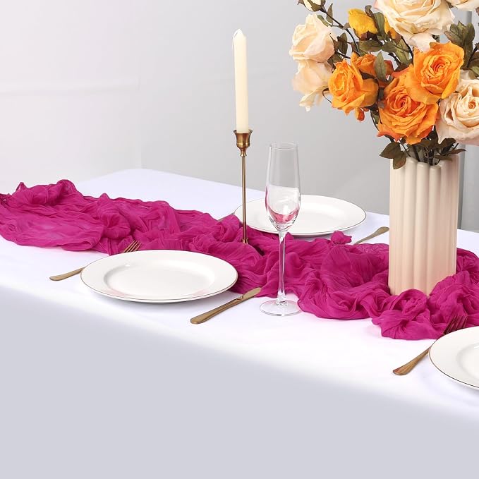 6 Pack Hot Pink Cheesecloth Table Runner 35 x 120 Inch | Boho Gauze Fabric - Image 4
